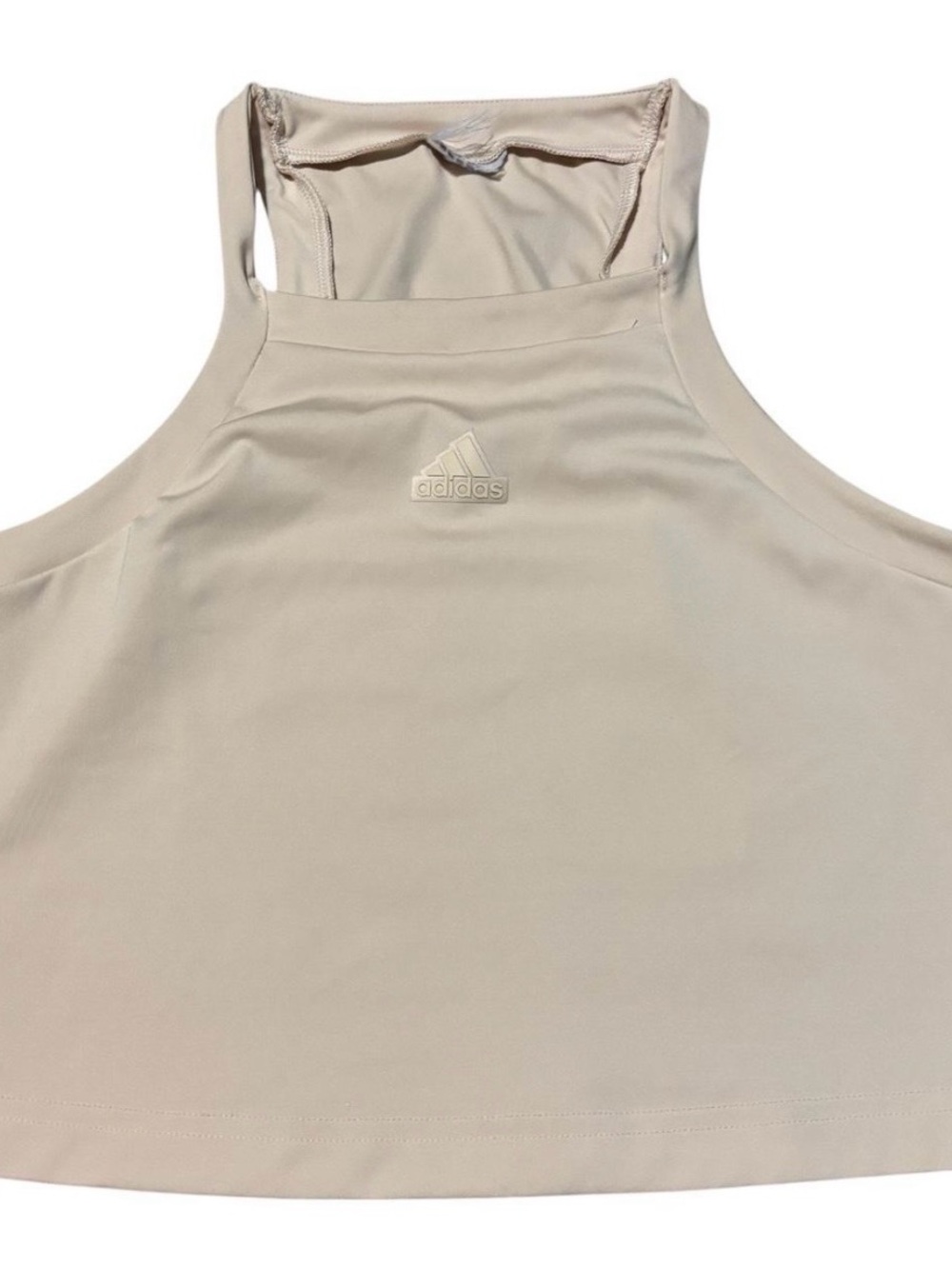 Adidas High Neck Cropped Tank Top | Cream Neutral Activewear | Women’s XS/S
